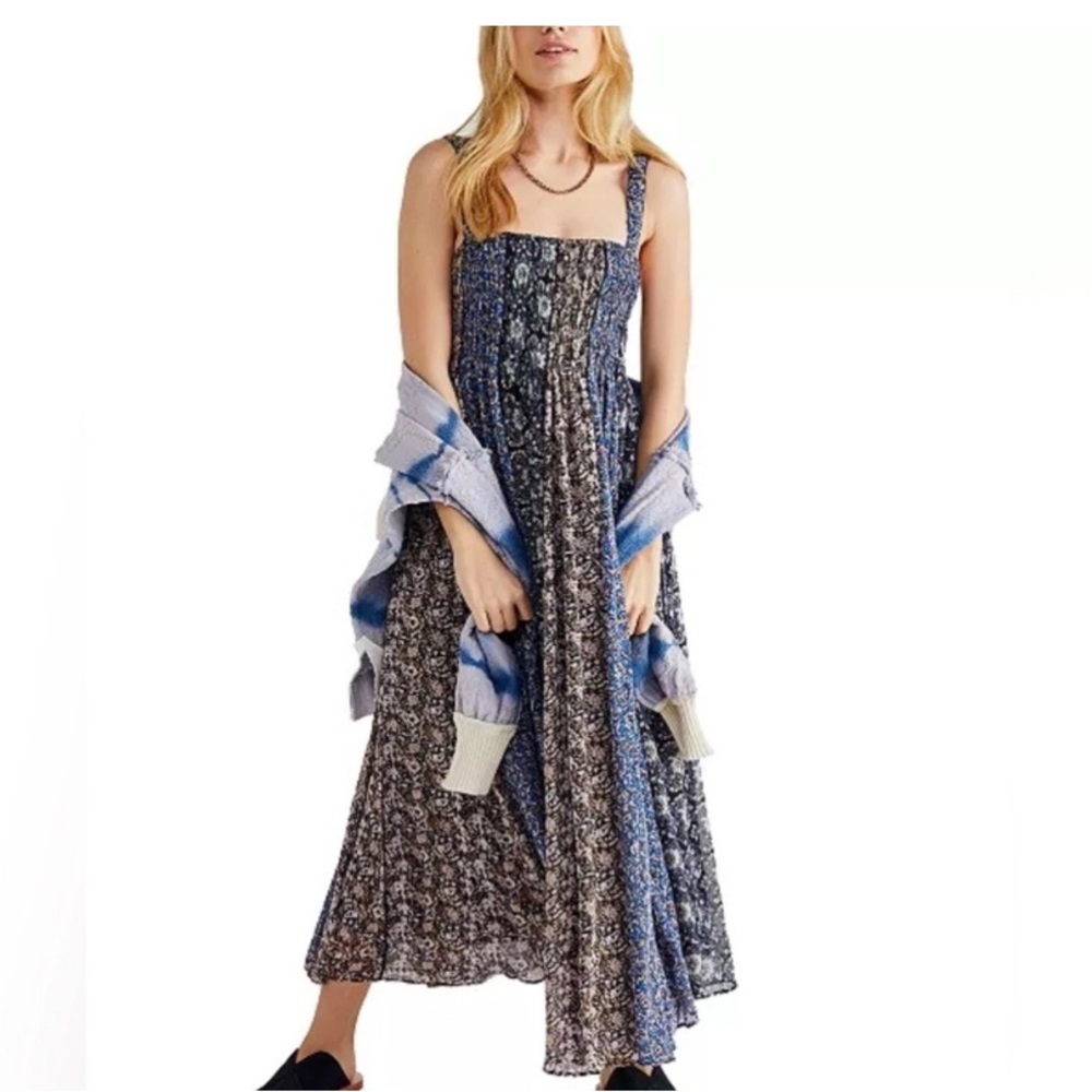 FREE PEOPLE Come Together Maxi Dress Black Blue Medium - Picture 3 of 8